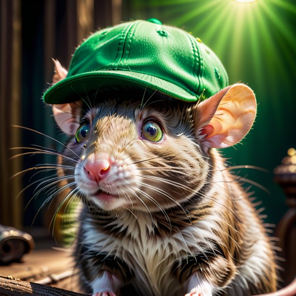 Photo of a rat in a green cap