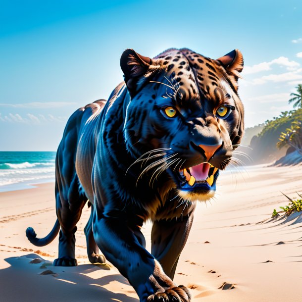 Photo of a threatening of a panther on the beach