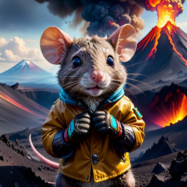 Picture of a rat in a gloves in the volcano