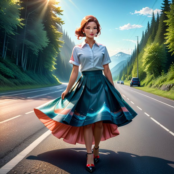 Illustration of a salmon in a skirt on the road