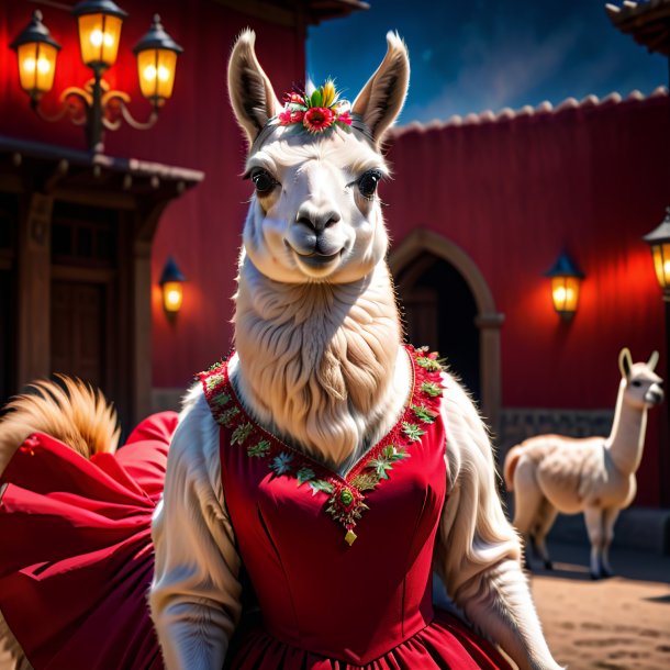 Image of a llama in a red dress