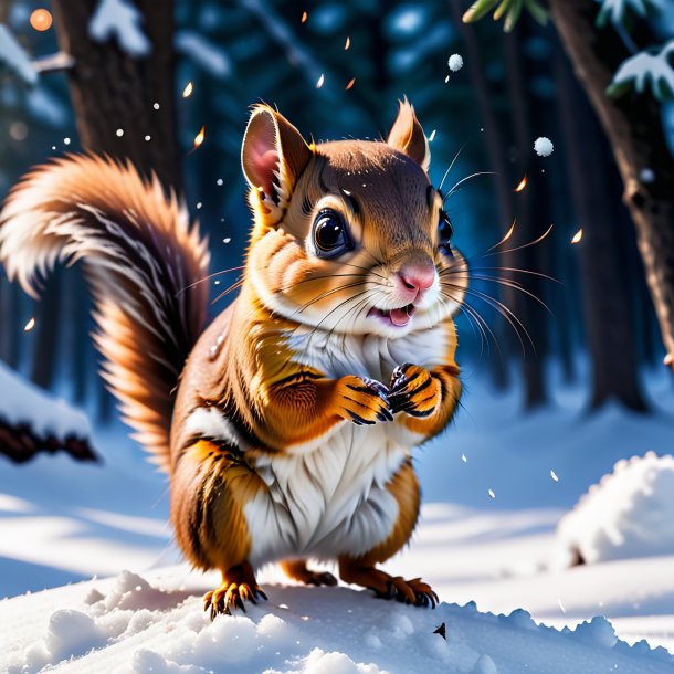 Image of a smoking of a flying squirrel in the snow