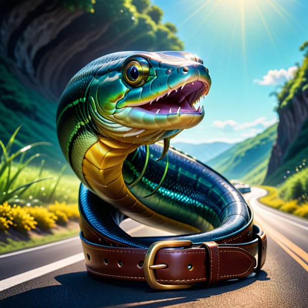 Illustration of a eel in a belt on the road