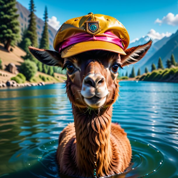 Photo d'un lama dans un chapeau dans l'eau