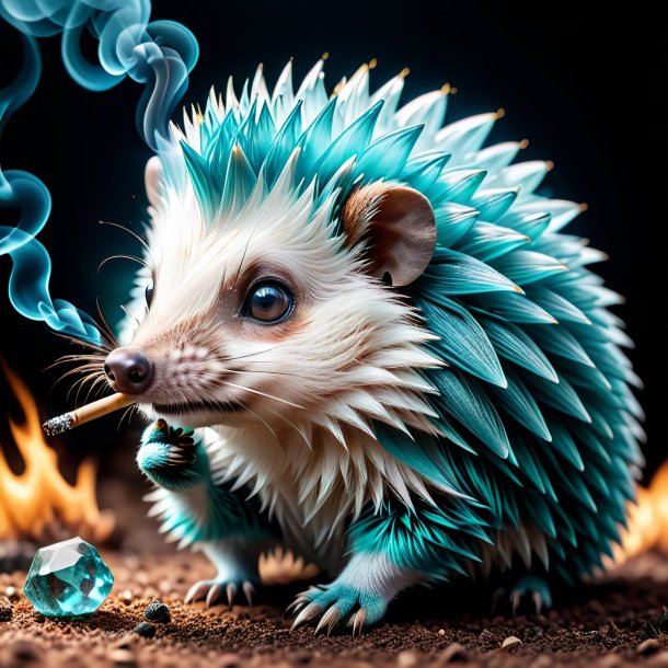 Image of a aquamarine smoking hedgehog