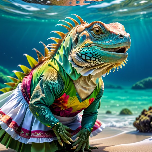 Foto de uma iguana em uma saia no mar