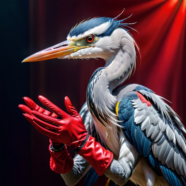 Photo of a heron in a red gloves