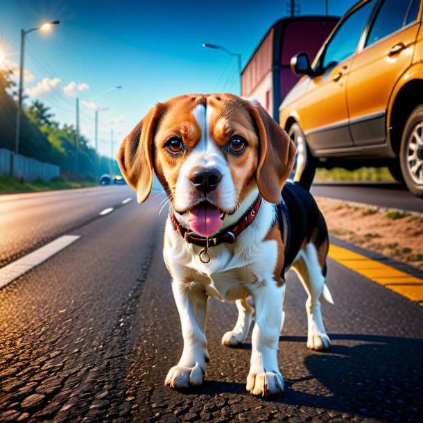 Foto de uma raiva de um beagle na estrada