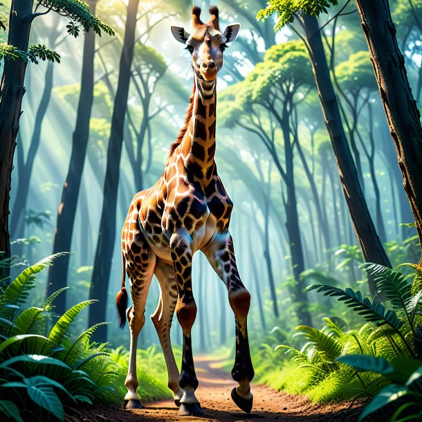 Foto de uma girafa em uma calça na floresta