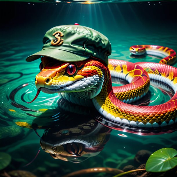 Picture of a snake in a cap in the water