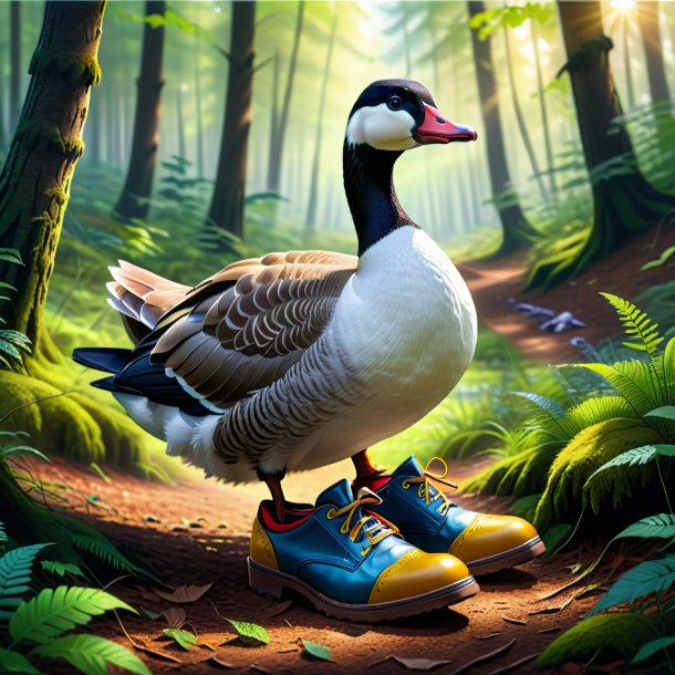 Drawing of a goose in a shoes in the forest