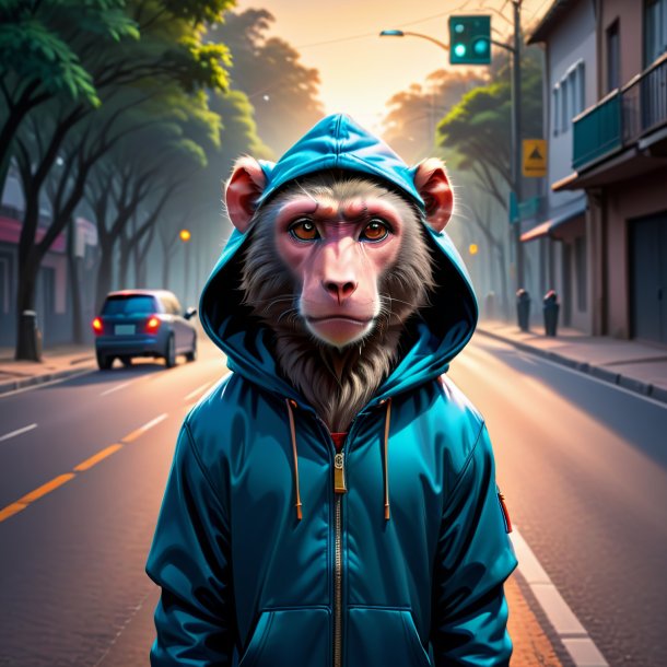 Illustration of a baboon in a hoodie on the road