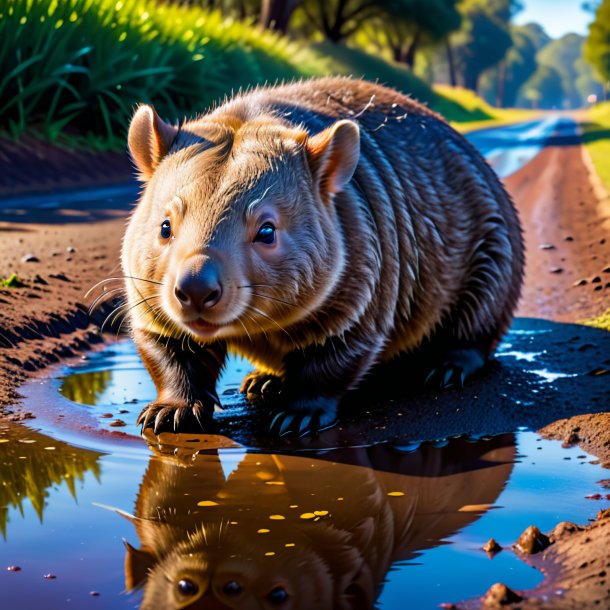 Pic of a resting of a wombat in the puddle