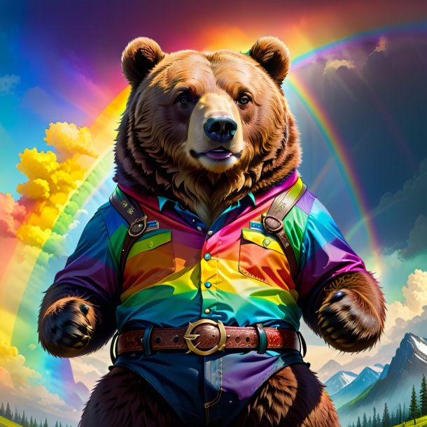 Drawing of a bear in a belt on the rainbow