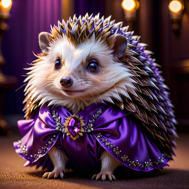 Picture of a hedgehog in a purple dress