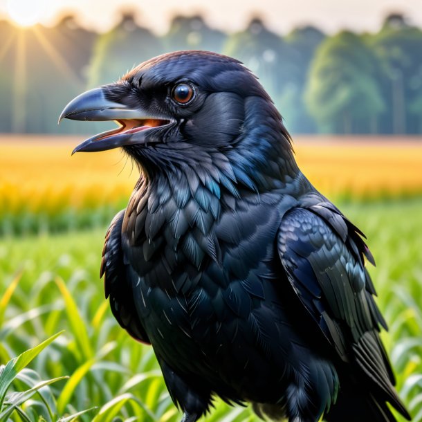 Foto de una sonrisa de un cuervo en el campo