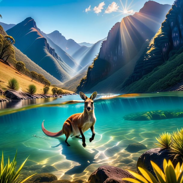 Photo of a swimming of a kangaroo in the mountains