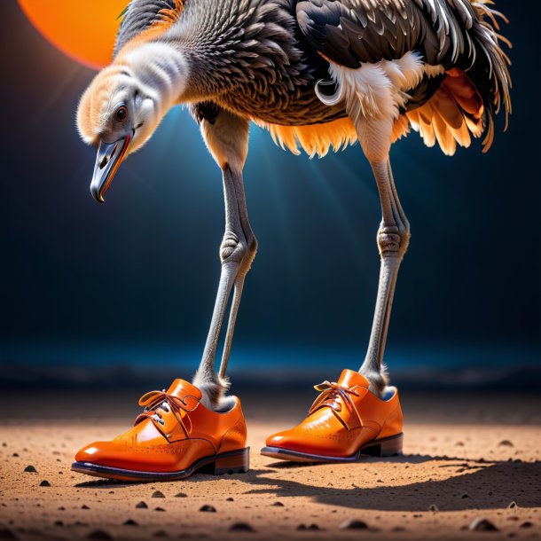 Pic of a ostrich in a orange shoes