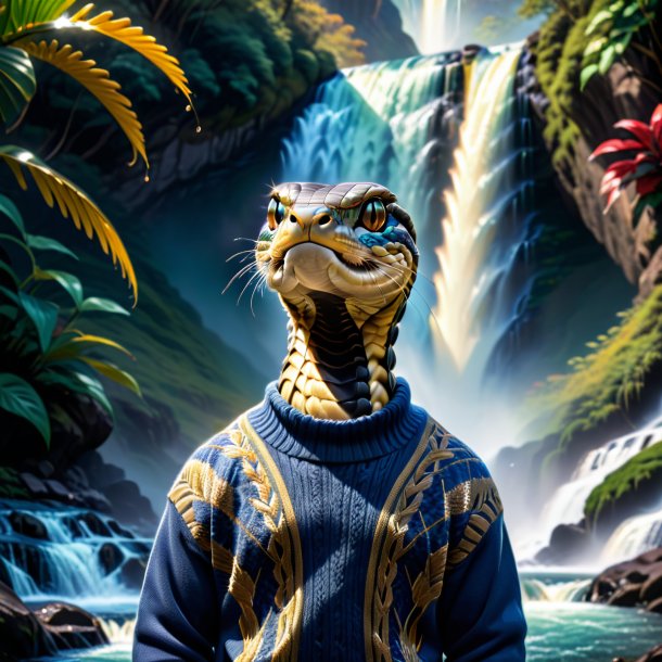 Pic of a cobra in a sweater in the waterfall