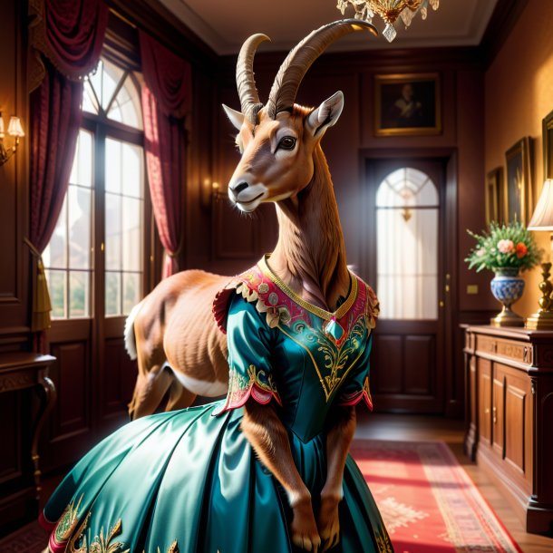 Illustration of a ibex in a dress in the house