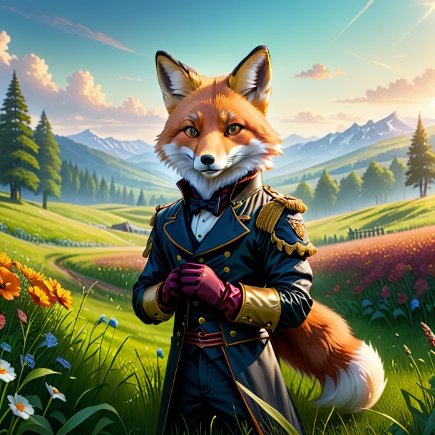 Illustration of a fox in a gloves in the meadow