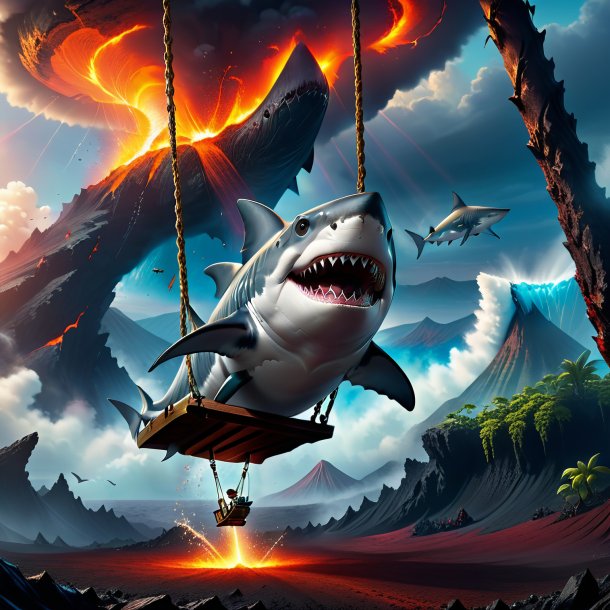 Pic of a swinging on a swing of a shark in the volcano