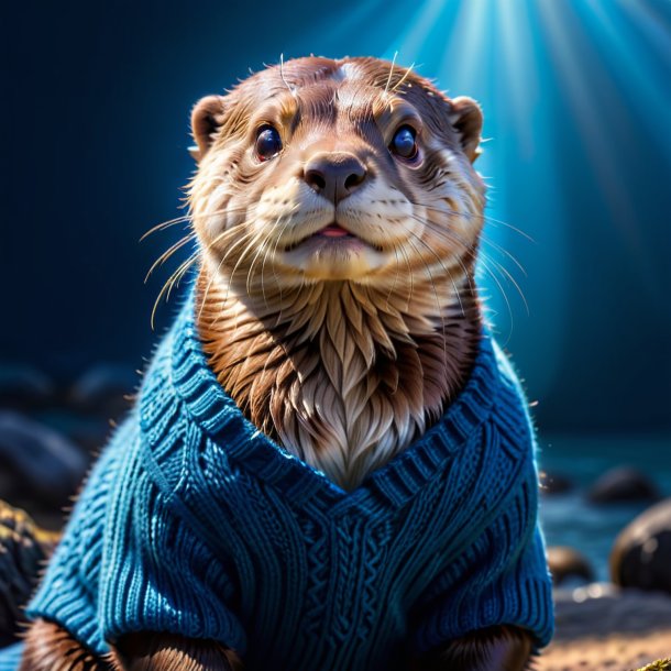 Photo d'une loutre dans un pull bleu