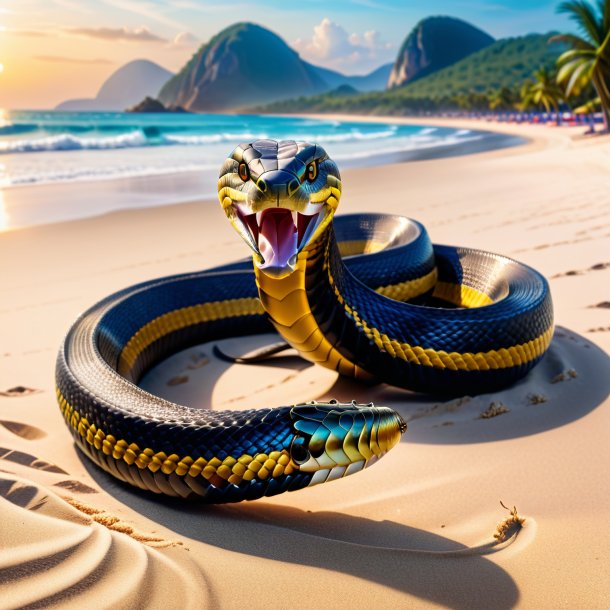 Drawing of a king cobra in a belt on the beach