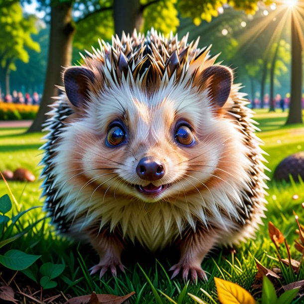 Photo of a smiling of a hedgehog in the park