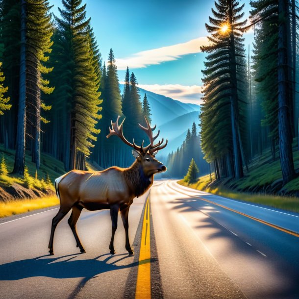 Pic d'une attente d'un wapiti sur la route