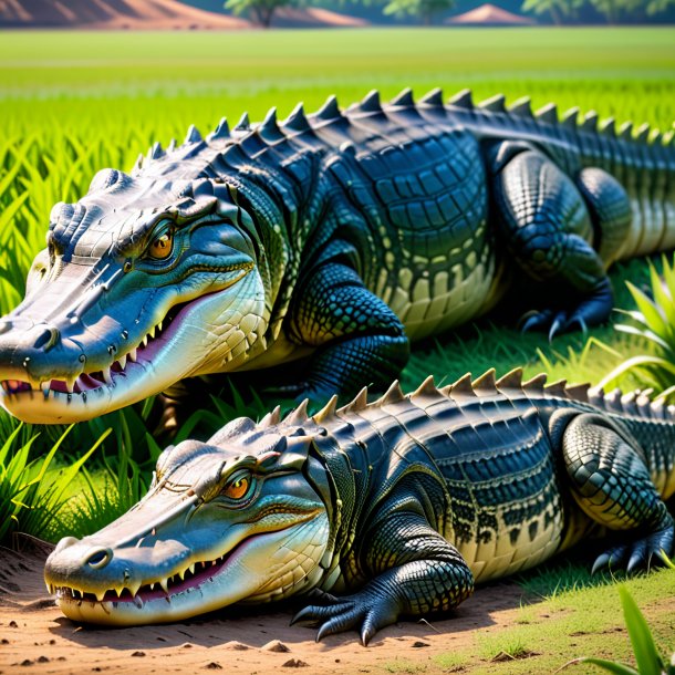 Photo of a waiting of a crocodile on the field