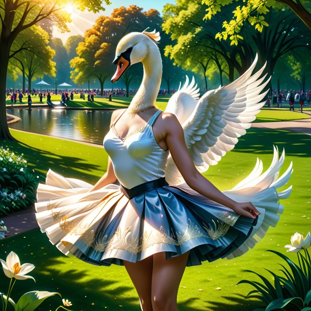 Desenho de um cisne em uma saia no parque