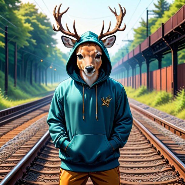 Drawing of a deer in a hoodie on the railway tracks