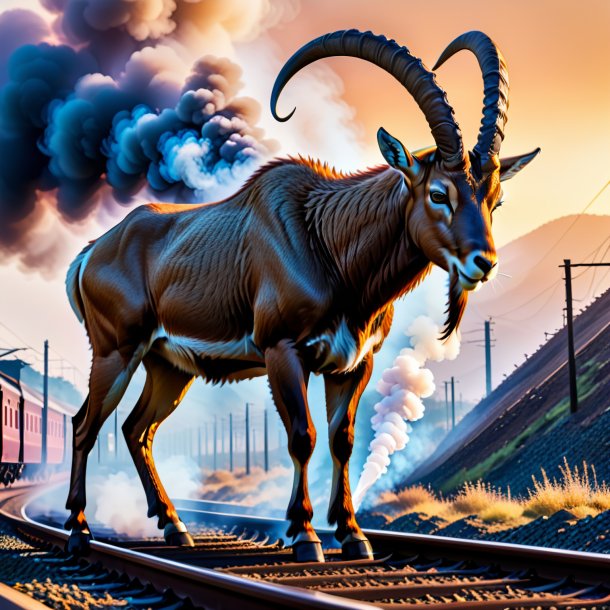 Pic of a smoking of a ibex on the railway tracks