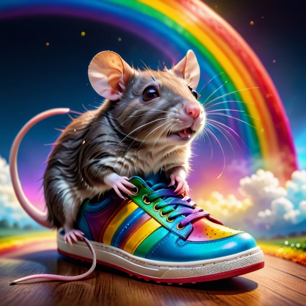 Photo d'un rat dans une chaussure sur l'arc-en-ciel