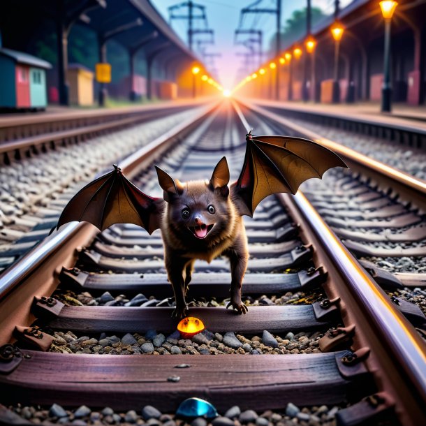 Imagen de un murciélago en los zapatos en las vías del ferrocarril