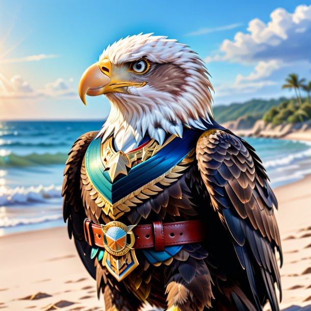 Drawing of a eagle in a belt on the beach