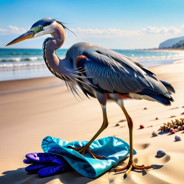 Photo d'un héron dans un gants sur la plage