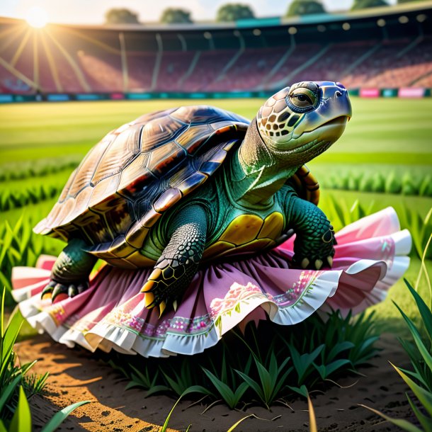 Picture of a turtle in a skirt on the field