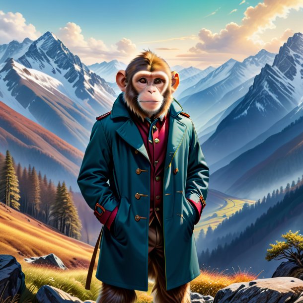 Dessin d'un singe dans un manteau dans les montagnes