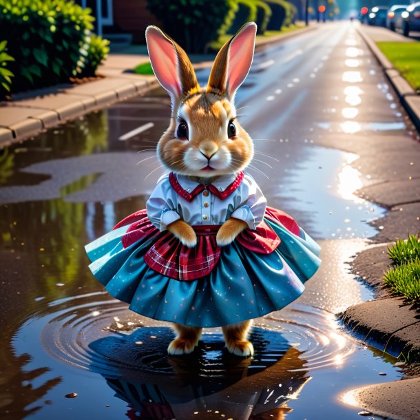 Pic of a rabbit in a skirt in the puddle