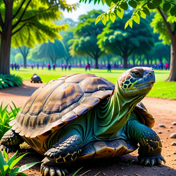 Photo of a resting of a tortoise in the park