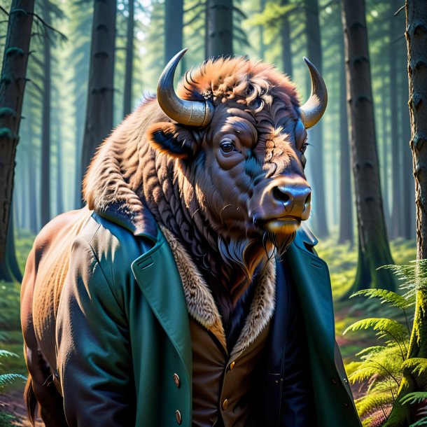 Image of a bison in a coat in the forest