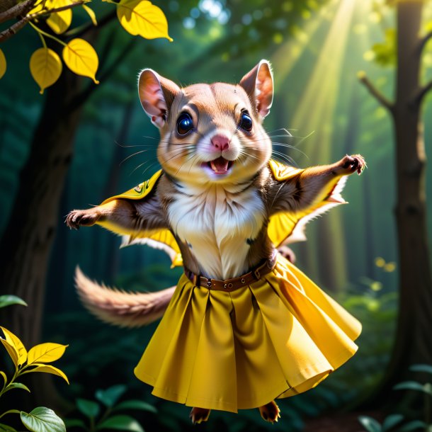 Picture of a flying squirrel in a yellow skirt