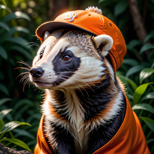 Picture of a badger in a orange cap