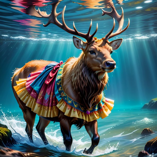 Illustration d'un wapiti dans une jupe dans l'eau