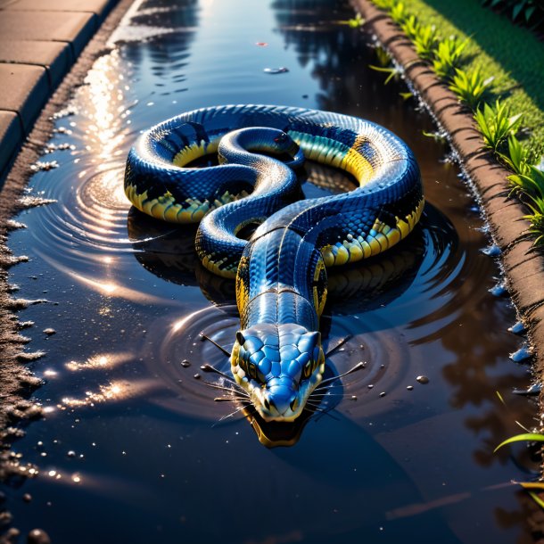 Pic de uma cobra em um jeans na poça