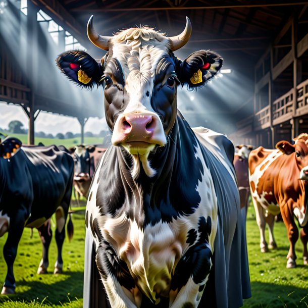 Imagem de uma vaca em um vestido cinza