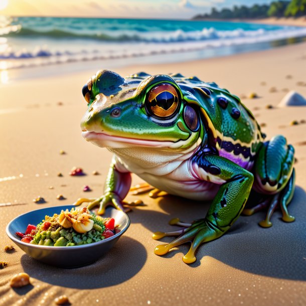 Foto de un comer de una rana en la playa