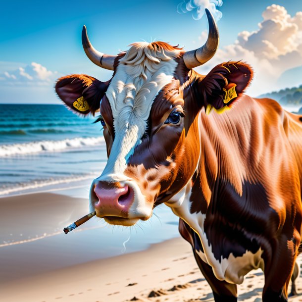 Foto de un fumar de una vaca en la playa